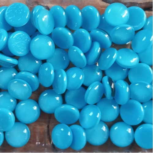 Gemas de vidro importado azul claro - D1 c/ 05 un. Diâmetro 1,3cm.