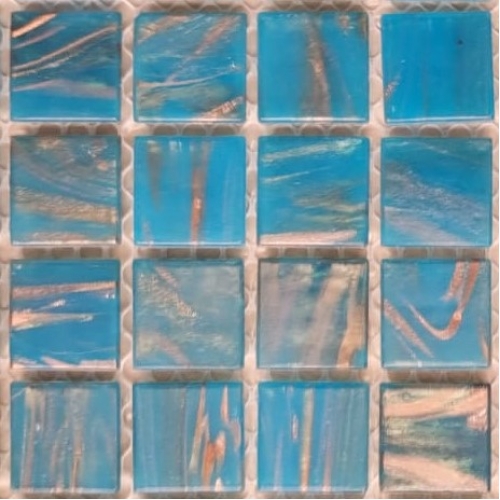 Pastilha de vidro 2x2, linha ouro, azul turquesa, GB04 c/ 75 pastilhas