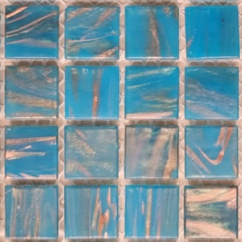 Pastilha de vidro 2x2, linha ouro, azul turquesa, GB04 c/ 75 pastilhas