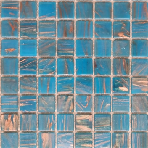 Pastilha de vidro 2x2, linha ouro, azul turquesa, GB04 c/ 75 pastilhas