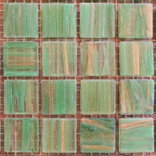 Pastilha de vidro 2x2, linha ouro, broto verde, GR01 c/ 75 pastilhas