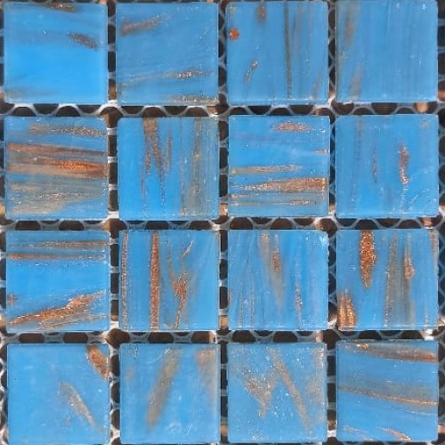 Pastilha de vidro 2x2, ouro, azul celeste, GB03 c/ 75 pastilhas