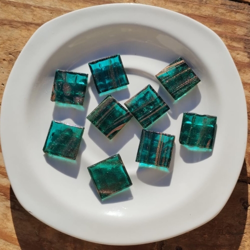 Pastilha de vidro 2x2 ouro azul turquesa GD08 c/ 75 pastilhas (translúcida)