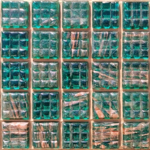 Pastilha de vidro 2x2 ouro azul turquesa GD08 c/ 75 pastilhas (translúcida)