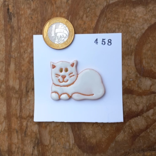 Aplique cerâmico gatinho - branco - cód.458 -  tam. aprox. 4,5X3,5cm. c/ 01 unidade