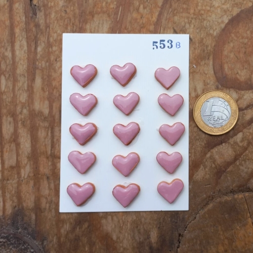 Aplique cerâmico coração - cor de rosa - 553B  tam. aprox. 1,5X1,5cm c/ 15 unidades