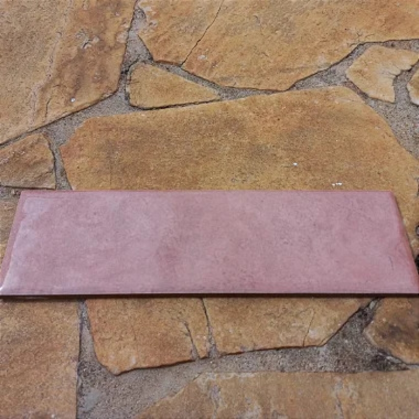 Cerâmica 7,5X25,0 cm, linha Aquarela, brilhante, com relevo, cor rosê, cód 0195, espessura 6mm